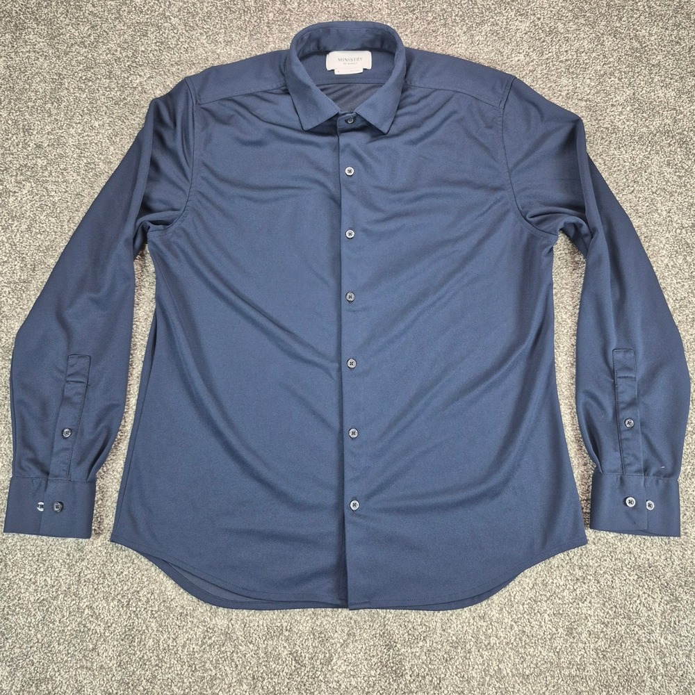 Ministry of Supply Apollo Shirt Men Medium Navy Blue Performance Stretch Outlast